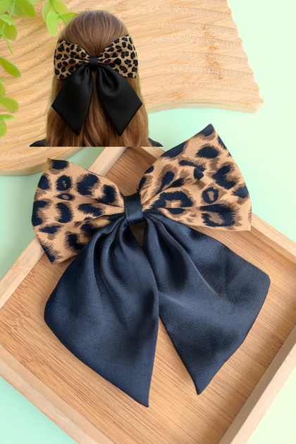 Satin Leopard Patterned Bow Tie Clip 1 Piece