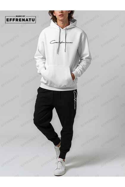 Tracksuit Set Sweatshirt Jogger - Black-Gray Printed Oversize Hooded Hoodie