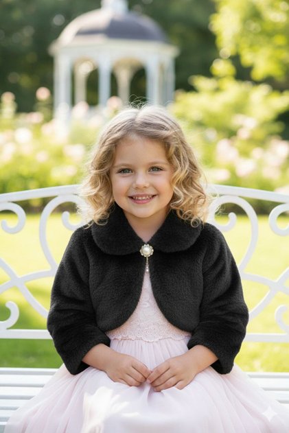 Children's Plush Bolero Plain Cotton Jacket Black Bolero Aby237