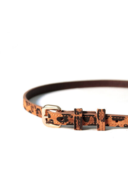 Leopar Savana Gold Tokalı Kadın Süet Kemer