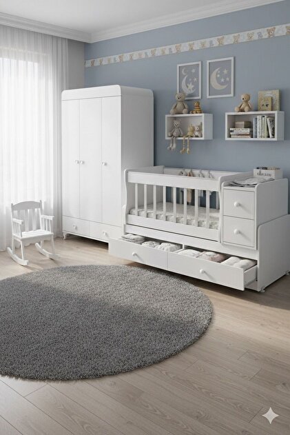 BANANA BABY MİNİBOO BEBEK ODASI ÜÇ KAPAKLI DOLAP VE BÜYÜYEN BEŞİK