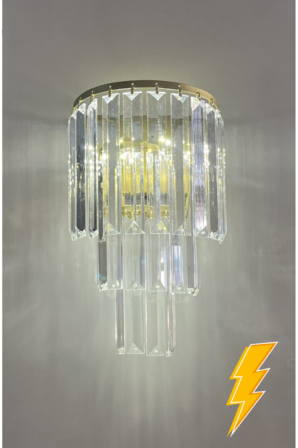 Yonca Gold Kasa Beyaz Ledli 3 Katlı Lux Taşlı Elektrikli Aplik - Tek Adet - Led Hediye (Pilli Değil)
