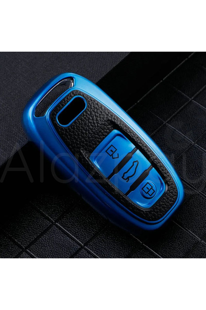 Audi Compatible A1, A3, A4, A5, A6, A7, A8, Q3, Q5, Q7, S4, S5, S6, S7, S8, R8, Tt Leather Look Tpu Key Case Cover (Blue)