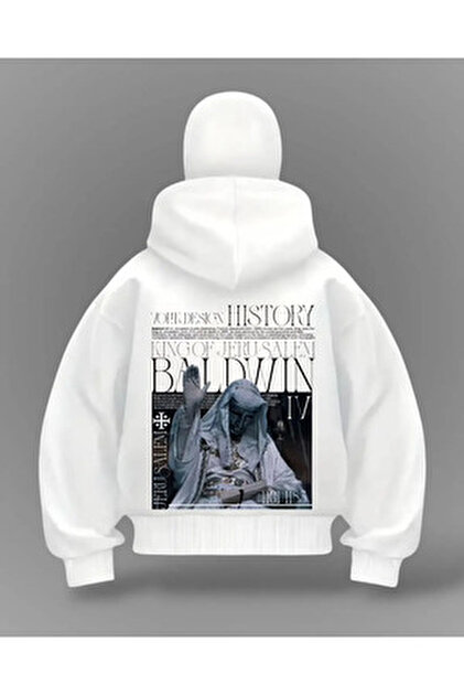 Gofeel Beyaz Baldwin Leo Baskılı Kar Maskeli Oversize Sweatshirt