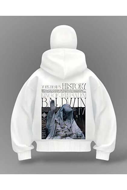 Gofeel Beyaz Türk Wolf Baskılı Kar Maskeli Oversize Sweatshirt