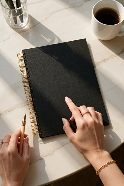 Checkered Spiral Notebook, A4 Size (21X29.7 cm), 120 Sheets (240 Pages), Black Cardboard Cover