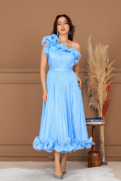 sachin and babi light blue dress Light Blue One Shoulder Midi Dress