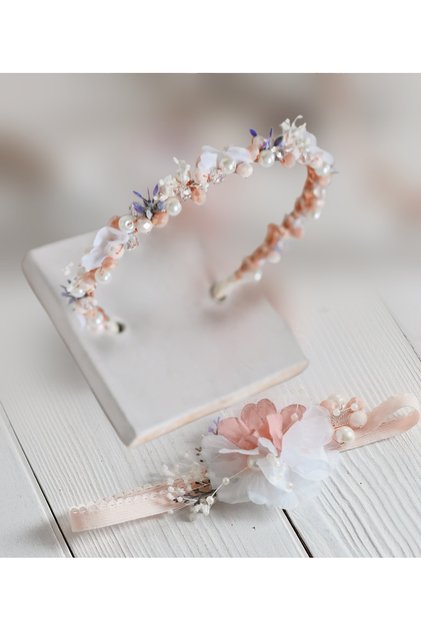 Handmade Salmon Crystal and White Flower Mother Baby Crown Set | Maternity Crown, Hospital Discharge and Birth Accessory