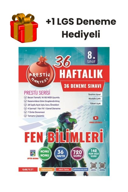 Nartest 8.Sınıf LGS Fen Bilimleri 36 Haftalık Deneme +1 LGS Deneme Hediyeli