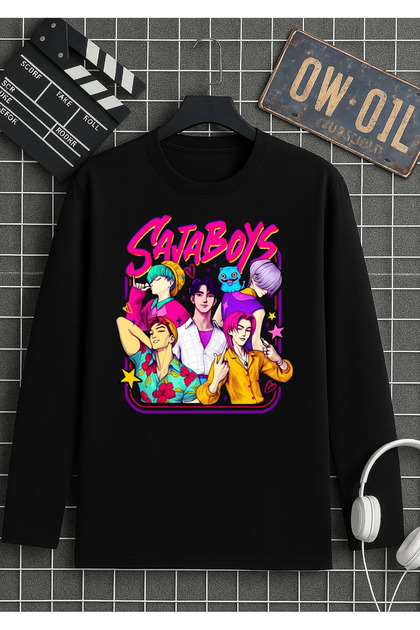 Saja Boys Printed T-Shirt Long Sleeve 100% Cotton Black T-Shirt