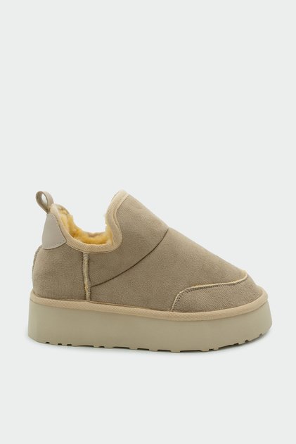 Mayra Beige Suede Fur Lined Thick Sole Women's Boots