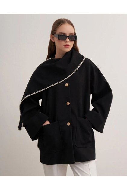 Ceyda Embroidered Cape Coat
