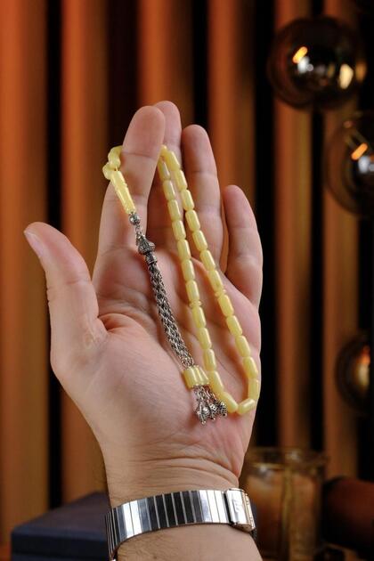 Capsule Model 3-Piece Silver Tassel Design Drop Amber Prayer Beads (Amber), (Drop Amber Prayer Beads)