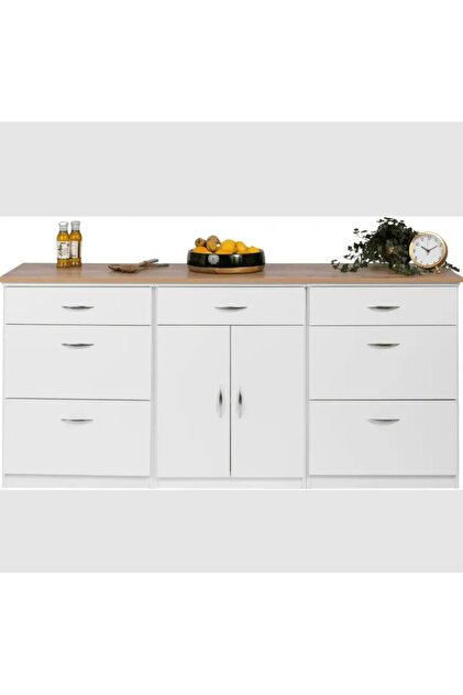 Tdesigno Zei Mutfak Çekmeceli Alt Modül 180 Cm Beyaz- Tezgah Dahil