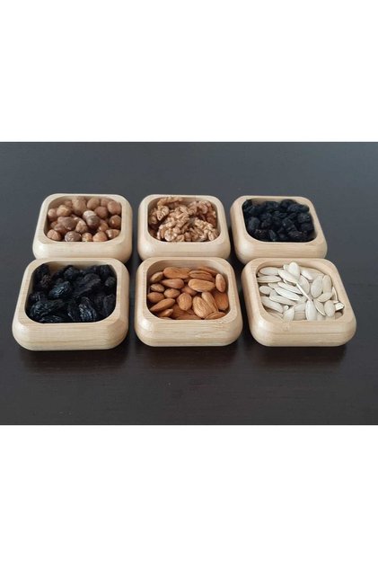 6 Pieces Bamboo Snack Serving Bowl Nut Presentation Plate - Square