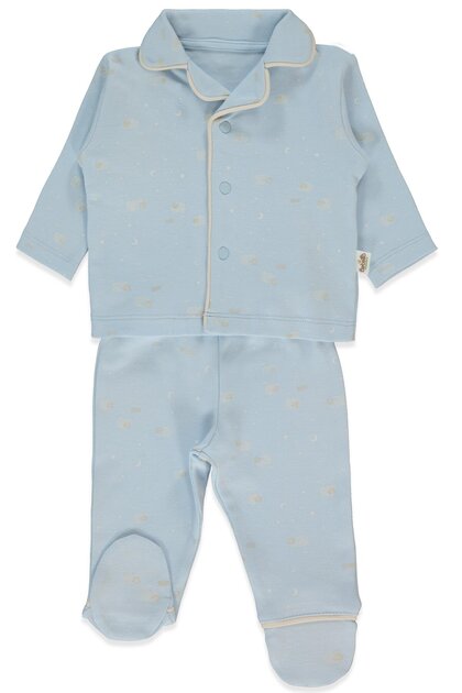 Organic Interlock Pajama Set with Footed Bottoms 2-Piece (Organic Sleepy Sheepy) Blue