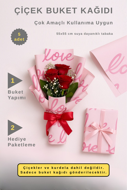 Flower Bouquet Wrapping Gelatin Paper (Love Pink) Opp 55X55Cm 5 Pieces