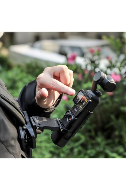 Universal black color SUNNYLIFE Backpack Clip Mount for DJI Pocket 3 | Extendable Rotatable Magnetic