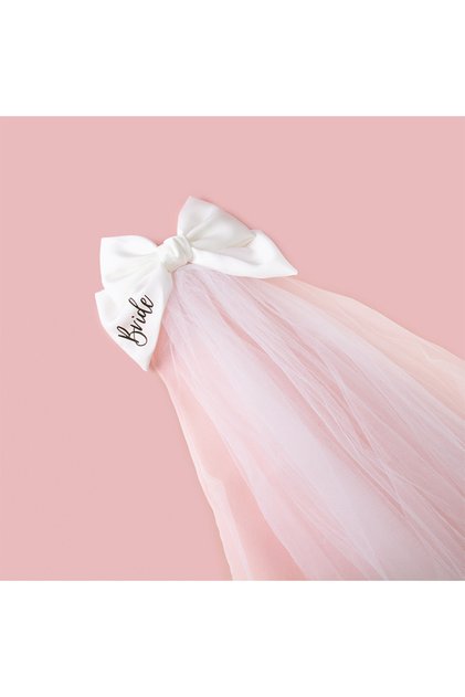 White White Bride Pearl Hair Bow Veil Bridal Shower beach Photo Prop Bachelorette Hen party weekend
