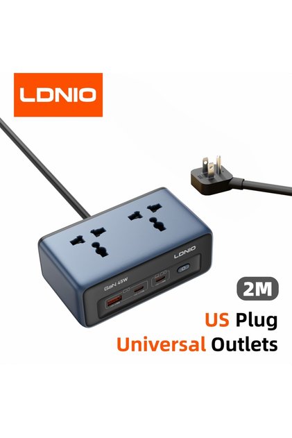 Universal to US Plug LDNIO Fast Charger Cube Power Strip 2M Electric Extension Power Cord 45W Type C