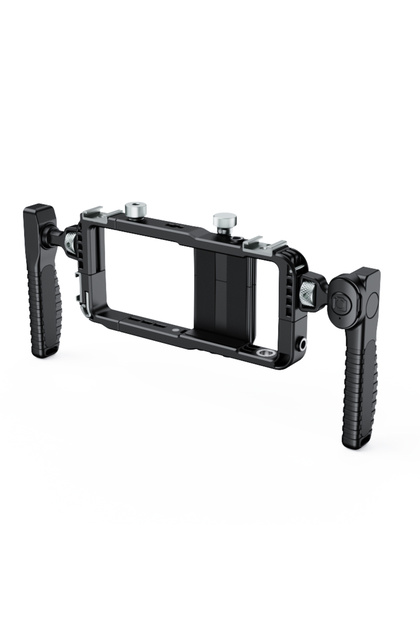 Black Universal Smartphone Video Rig with Handles 67mm Filter Adapter Phone Cage for iPhone 14 13 15