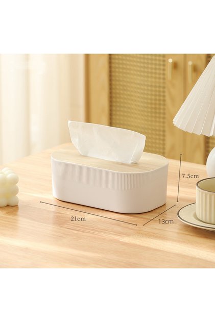 White Plastic Tissue Box with Wooden Cover Nordic Simplicity Style Desktop Napkin Box Living Room Ba