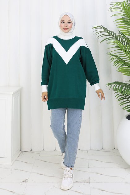 Patterned Knitwear Tunic S3017 Emerald Green