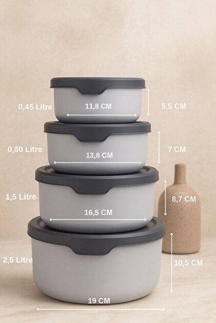 Kitchen Life 4'lü Yuvarlak Saklama Kabı Seti (0,45ml -0,8ml-1.5L