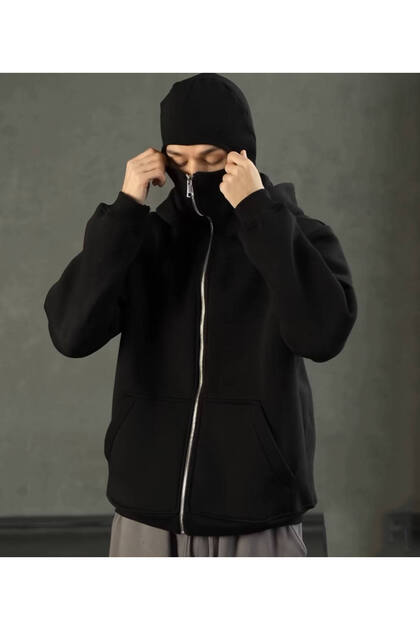 Dazy Kar Maskeli Ninja Sweatshirt Hırka Premium 3 İplik Polar
