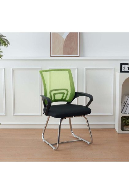 Herald Visitor Chair - Green Plastic & Metal Office Chair, 1-Seater Upholstered Design, 53x52x25cm