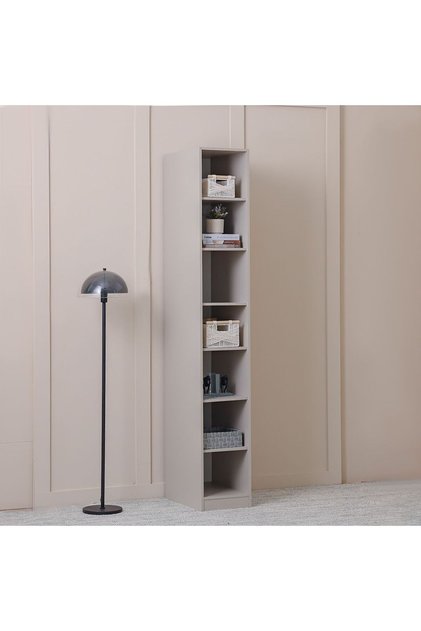 Defne 35cm Storage Cabinet with 7 Shelves - Cream/Black Engineered Wood - 5-Year Warranty