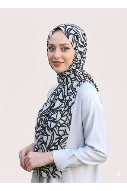 Yaprak Desenli Şifon Şal Beyaz Renk