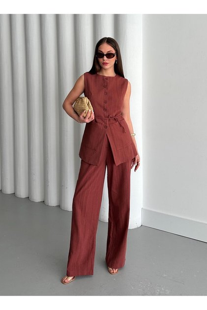 Tile Linen Double Pocket Vest Set