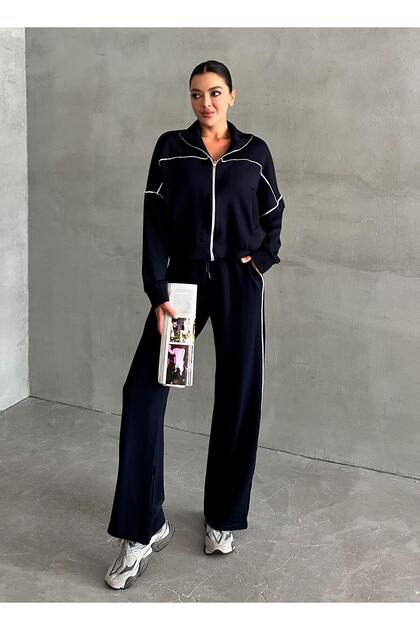 Navy Blue Pablo Piping Detailed Tracksuit Set