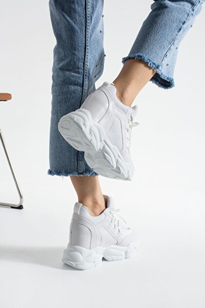 Lady White Hidden Wedge Heeled Sports Shoes- Trendyol