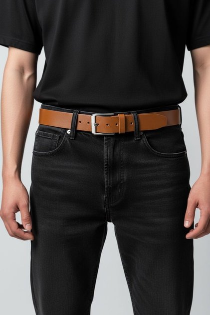 Men's 100% Genuine Leather Sports Tan Belt 4.5 cm
