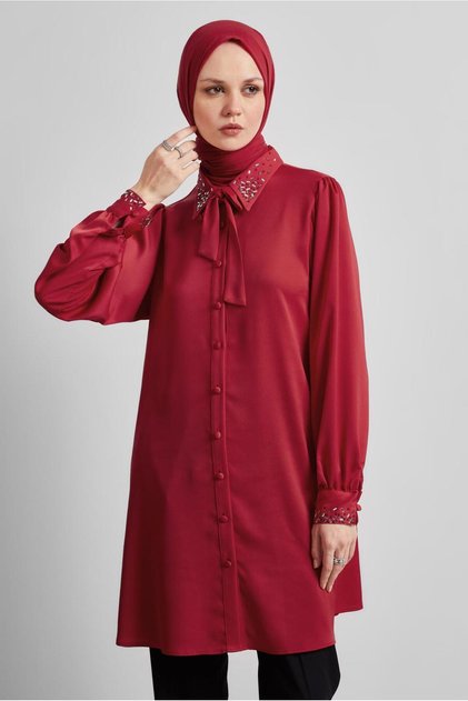 Stone Detail Satin Tunic 45323