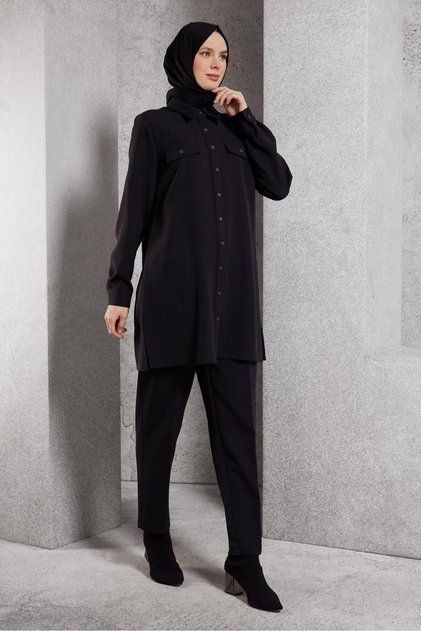 Shirt Collar Pants Suit 45117
