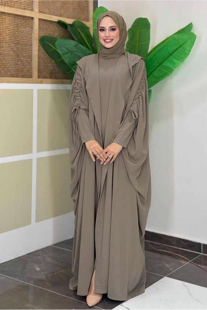 KADIN VİZON ELBİSELİ ABAYA TAKIM T 31007