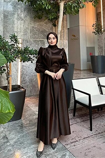 sade abiye Dusty Rose Bera Satin Hijab Graduation Evening Dress- Trendyol sade abiye Dusty Rose Bera Satin Hijab Graduation Evening Dress- Trendyol