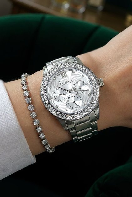 Metallic Women's Wristwatch, with Rhinestone Bracelet Gift