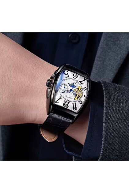 Sewor Watch Leather Band Automatic Mechanism Wristwatch