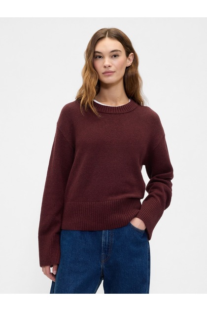 Kadın Bordo CashSoft Relaxed Crewneck Kazak