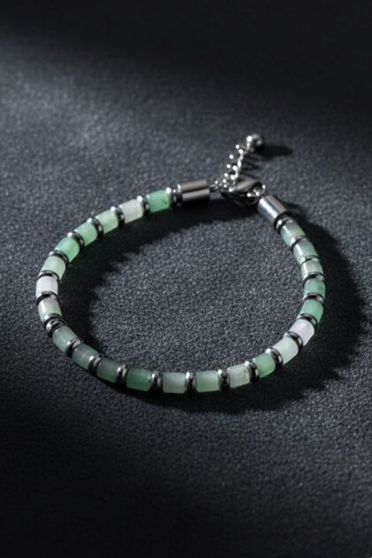 Men's Steel Bracelet - Water Green Aventurine Stone Steel Bracelet
