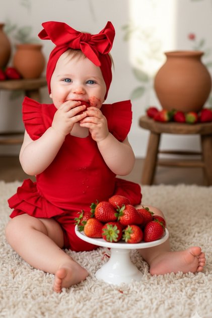 Baby Girl Red Cotton Salopet Bandana New Year's Set