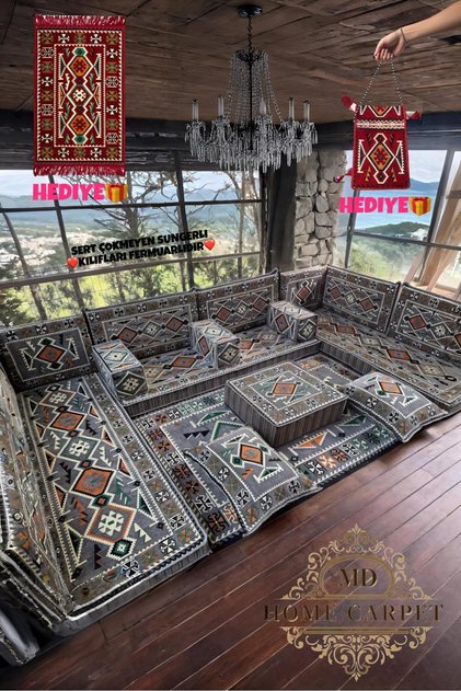 Şark Köşesi Minder Takımı | Yer , Sırt Minderi, Etnik Desen, Salon ve Ev İçin 20 Parça Süngerli