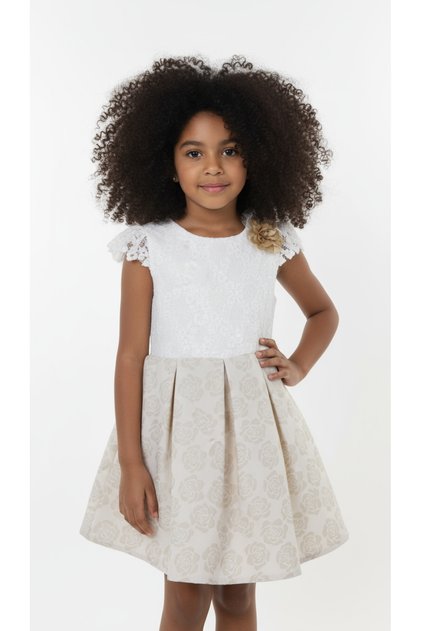 Pleated Beige Girl's Dress