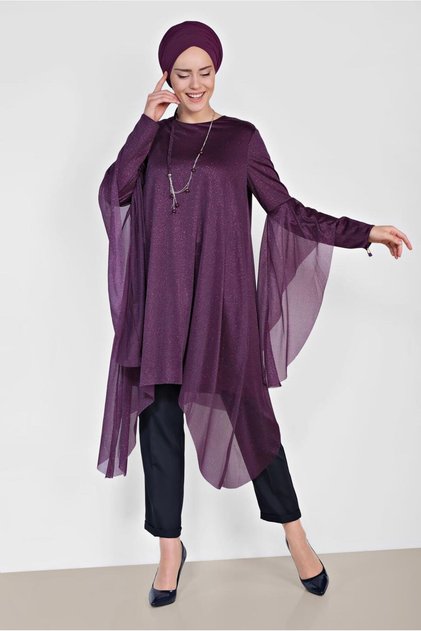 Asymetric Cut Silvery Salaş Tunic 4317