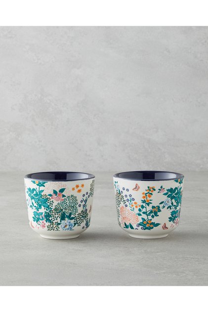 Artistic Flower Ceramic Set of 2 Glasses 270 ml Navy Blue