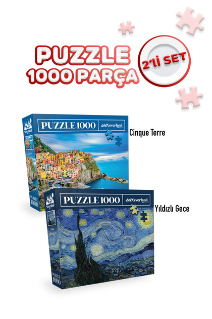 2 Pcs 1000 Piece Puzzle - Cinque Terre and Starry Night (Starry Night)